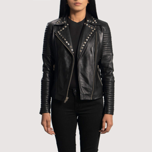 Veste en cuir pour femme haut de gamme à la mode en peau de mouton Design moto classique avec col montant et coupe ajustée chic - Product Image 4