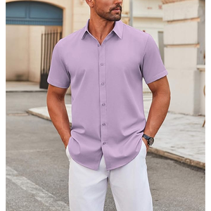 Chemise habillée pour homme coupe régulière stretch à manches courtes chemises boutonnées solides de mariage d'affaires chemises respirantes pour hommes - Product Image 2