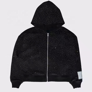 MOVATEXTILES Design Your Brand Logo Streetwear 100% algodón French Terry Heavyweight Zip up Rhinestone Basics Sudadera con capucha para hombre - Product Image 1