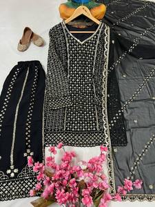 ชุดเดรสพื้นเมืองอินเดียและปากีสถานผ้าหนาทันสมัยชุดชาราผ้าไหม Banarsi & Palazzo มี duppatta ราคาถูก - Product Image 2