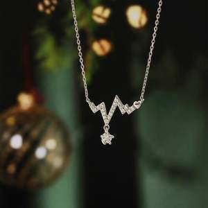 Jeulia Custom Heartbeat Necklace with Birthstone Diamond Pearl Alloy Link Chain - Product Image 2
