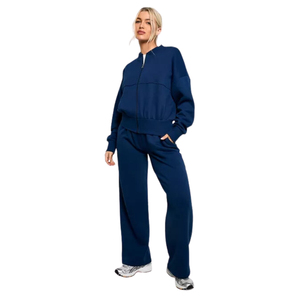 Conjunto Deportivo de Invierno de Dos Piezas para Mujer, 100% Algodón, Personalizado, Color Sólido, Bolsillos Laterales, Top Corto, Servicio OEM, Ligero - Product Image 5