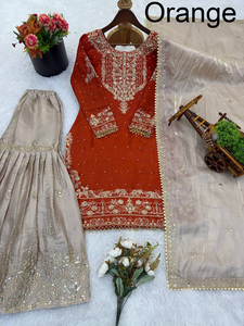 High Demand Latest Designer Light Weight Georgette Traditional Party Winter <b>Kurti</b> Sharara Dupatta for Ladies Fully Stitched - Product Image 4