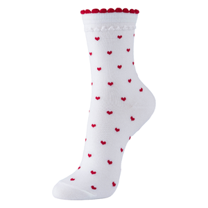 Chaussettes en coton tricoté respirantes pour femmes - Motif cœur rouge blanc noir Design à volants Chaussettes coréennes à usage quotidien - Product Image 5