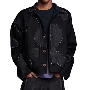 Retro Trendy High Street Eco-Friendly Windproof Breathable Patched Button Denim Bomber <b>Jacket</b> for <b>Men</b> Spring Autumn Winter - Product Image 1
