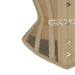 Beige Mesh Under Bust Heavy Duty Steel Boned Corset, Waist <b>Trainer</b> Body Shaper Corset Slimming Shape wear - Product Image 4