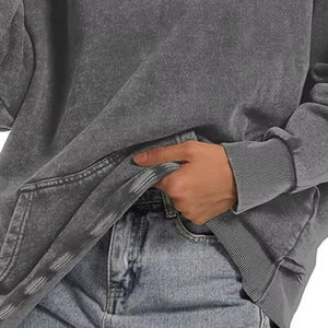 Sudaderas con Capucha de Invierno Casuales para Mujer con Logotipo Personalizado, Lavado Ácido, 100% Algodón, Talla Grande, Vintage, Negro para OEM - Product Image 5