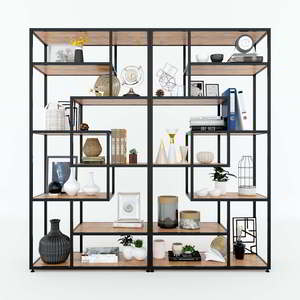 KTB68075 Standing Type Decorative <b>Shelf</b> Iron Frame 90x38x180cm Made of Rubber Wood for Living Room - Product Image 3