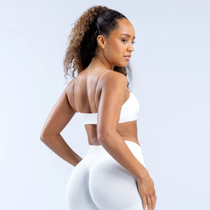 New Trend Lightweight Nylon/Spandex Sports Bra High Elastic Yoga Crop Skinny Strap Full Matte Beauty <b>Back</b> Chest <b>Pad</b> <b>for</b> Fitness - Product Image 3