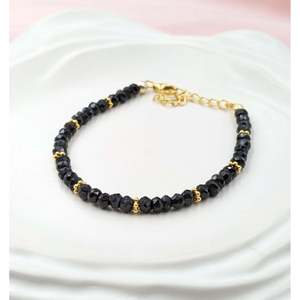 Black Spinel Beaded Bracelet Gold Plated 18K Filled <b>Charm</b> <b>Bangles</b> Ball Star Shape Religious Style Perfect Gift Pearl Main Stone - Product Image 1