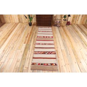 2.7x9.2 ft <b>Rug</b>, <b>Runner</b> Turkish <b>Rug</b>, Brown Kilim Bordered <b>Rug</b> - Product Image 1