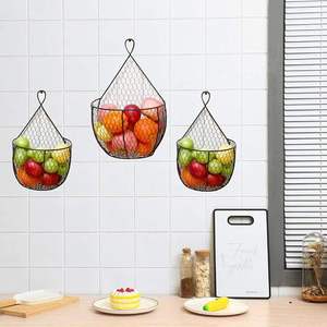 Metal Wire Hanging Fruit Storage <b>Basket</b> Set for Kitchen Wall Organizer Vegetable Snack Holder Home Hotel Restaurant <b>Display</b> Use - Product Image 2