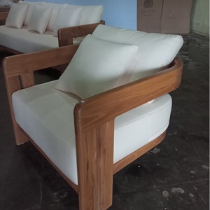 Muebles de exterior de madera maciza de teca europea, sofá individual comercial para Hotel, sillón, cojín extraíble para jardín, sala de estar y parque - Product Image 4