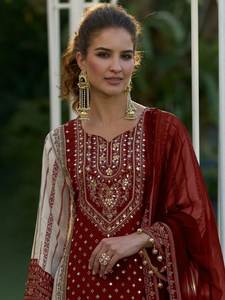 Plazzo Dupatta Original para Mujer, Estampado Digital Seemer, Bordado Elegante, Estilo Formal Tradicional, Nuevo y Moderno, Secado Rápido - Product Image 2