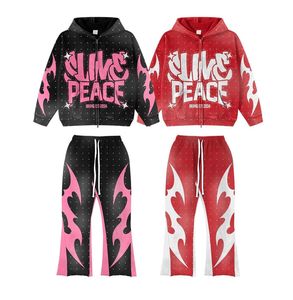 2025 personalizable peso pesado DTG lado raya pantalón Diseño de Moda de invierno con diamantes de imitación chándal serigrafía incluida - Product Image 1