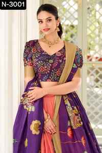 Vêtements traditionnels indiens fantaisie mariage et festival Lehenga Choli avec impression numérique et bordure de travail de tissage Lehenga Choli - Product Image 5