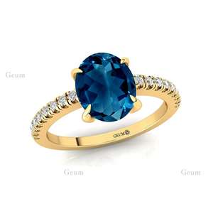 Bague de mariage en topaze bleue de Londres naturelle taille ovale Collection de conception de nouveauté 14k 18k solide blanc rose jaune or bagues en diamant - Product Image 2