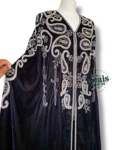 Abaya Kaftan à manches longues, grande taille, tenue de soirée, Ramadan, fait main, perlé, uni, longueur au sol, léger, islamique - Product Image 3