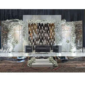 Magníficos soportes de metal redondos modernos para decoración de escenario de boda fondos iluminados con velas y paredes para eventos - Product Image 1