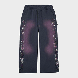 Pantalones Deportivos Apilados de Alta Calidad para Hombre con Bordado de Diamantes de Imitación, Estilo Casual, Lavado Ácido Decolorado al Sol, Pantalones Deportivos Lavados a la Piedra - Product Image 5