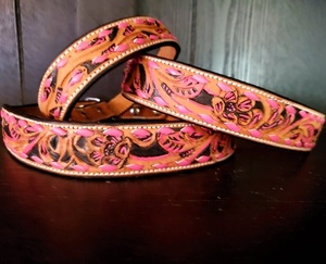 Collar de perro Mtifctional personalizado occidental cuero genuino con perla nailon ligero acolchado y suave tallado plegable XL para caminar - Product Image 2