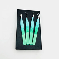 Pince à épiler professionnelle Abonnie en acier inoxydable pour extensions de cils, avec grip en fibre, étiquette privée, 75 45 90 degrés, durable et confortable