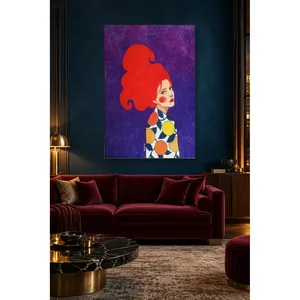Fida Woman with Wavy Red Hair on Purple Background <b>Canvas</b> Print - Product Image 2