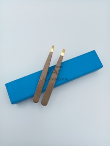 Brown Color Gold Points Eyebrow Tweezers Slanted Tip High Quality Japanese Stainless Steel Brow Tweezer Hair Plucking Brows - Product Image 3