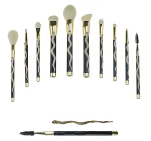 Wholesale crystal cosmetic makeup 10pcs/set 3D stereoscopic makeup brushes set snake design with/without barrel