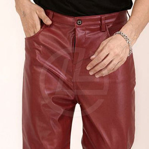 Pantalones de cuero cónicos ajustados para hombre con botón a presión, pantalones de cuero ajustados para hombre con dobladillo escondido - Product Image 6