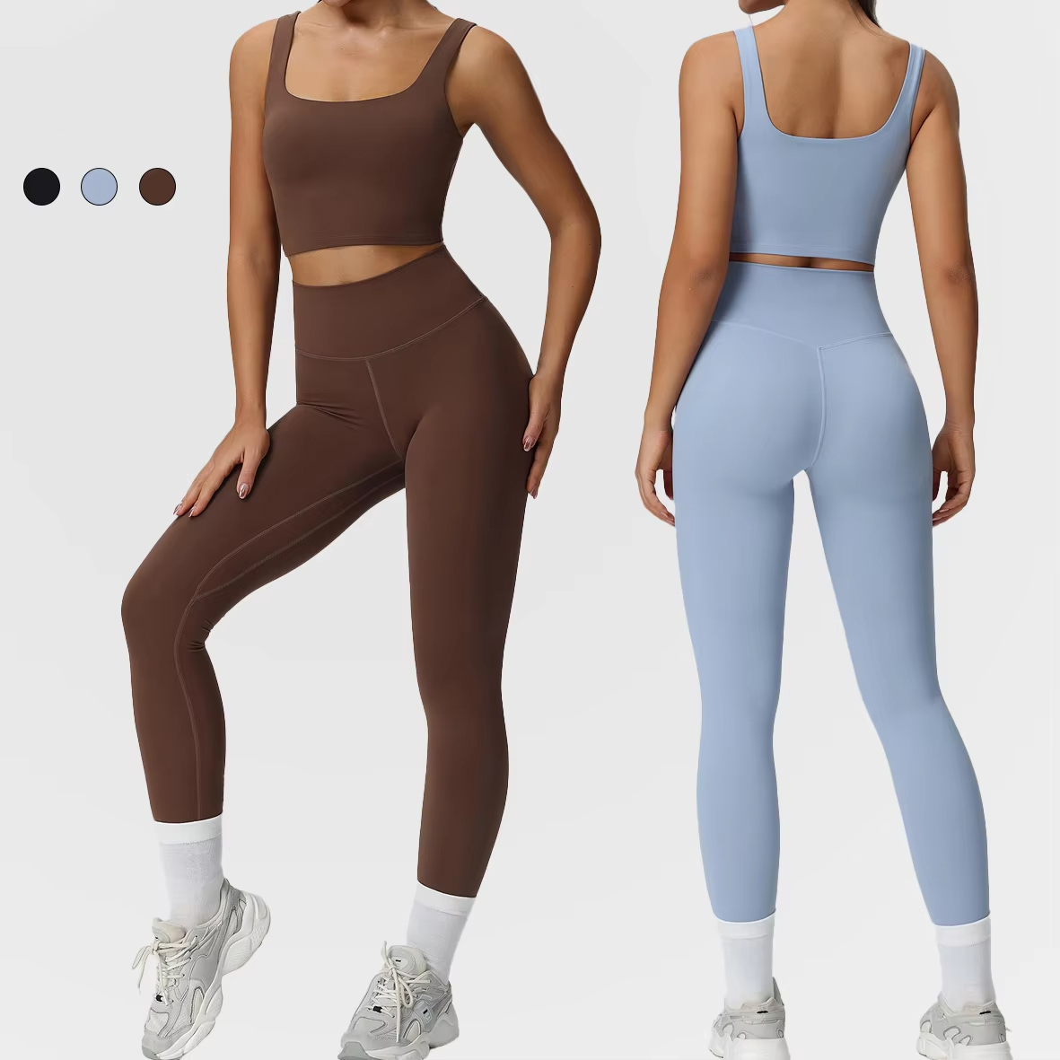 OEM Customizable Women's Yoga Set Spandex/Nylon Fitness Gym Wear with Reversible Feature Customized Logo Printing Available