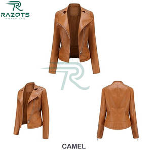 Veste moto en cuir tanné tendance pour femme, coupe slim, hiver, imperméable, respirante, séchage rapide, coton, design court - Product Image 6