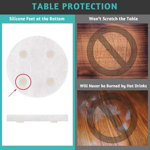 Ensemble de 4 sous-verres ronds classiques en céramique blanche avec particules brillantes, diamètre de 4 pouces, écologiques et durables - Product Image 4