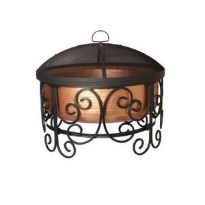 Fogata decorativa de cobre para jardín con cuenco hondo hecho a mano y estilo de pátina único perfecto para entornos acogedores al aire libre - Product Image 1