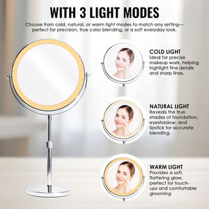 Espejo de tocador de doble cara 10X/1X con luces LED, espejo de maquillaje recargable de 9 pulgadas con brillo regulable y 3 modos de color OEM - Product Image 2