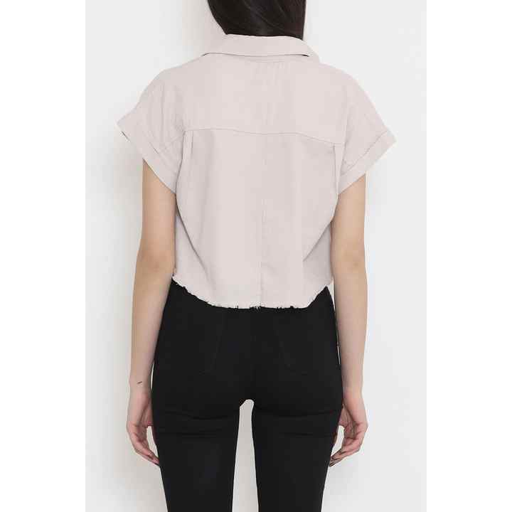 Crop Shirt with Large Pockets Stone - 152320.1779.