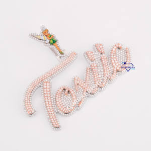 Bling Bling 14KT deux tons or Bail Design Lab Grown diamant lettre initiale pendentif à breloque attrayant Hip Hop Design bijoux - Product Image 2