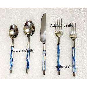Juego de Cubiertos de Acero Inoxidable de Alta Calidad de 5 Piezas para Decoración de Bodas, Juego de Cubiertos con Mango de Resina, Vajilla, Cuchara, Tenedor, Cuchillo - Product Image 1