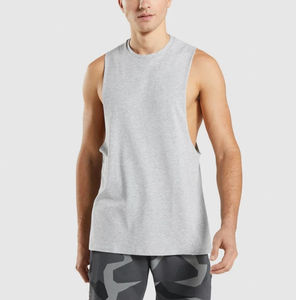 Men's Cotton Muscle <b>Vest</b> Custom Logo OEM Raw Edge Tank Top Knitted Weaving Fitness Workout <b>Compression</b> Casual Running Use - Product Image 3