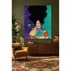 Fida, fille tachetée avec un papillon sur fond violet et vert, impression sur toile - Product Image 5