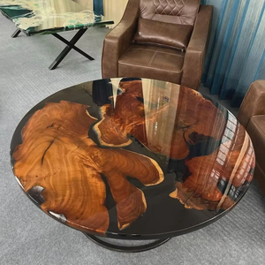Plateau de table en bois rond en époxy noir de qualité supérieure, design moderne et luxueux, fabricant indien, plateau de table basse - Product Image 3