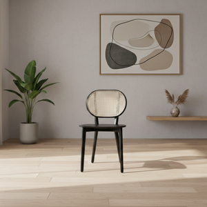 Chaise de salle à manger en rotin naturel au design moderne avec dossier noir pliable pour la maison, le parc et les salles à manger d'appartements - Product Image 3