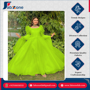 Red de tejido suave pesado Estilo elegante Ropa de fiesta de diseñador para mujer Mangas completas abullonadas Vestido de estilo pesado de 8 MTR con borla Dupatta - Product Image 2