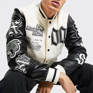 Veste Letterman de qualité supérieure OEM Manteau chaud surdimensionné en cuir à manches longues avec broderie en chenille Veste universitaire de baseball - Product Image 6