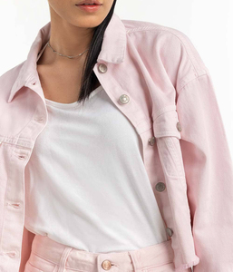 2025 chaqueta vaquera de gran tamaño para mujer más popular, cuello levantado, abotonada con bolsillos, chaqueta occidental de moda - Product Image 1
