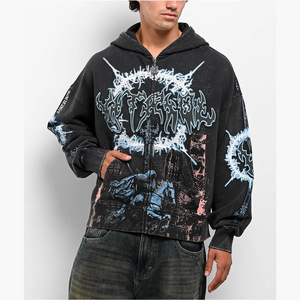 Ropa de calle personalizada Sudadera con cremallera de gran tamaño Sudadera con cremallera completa Hombres Mujeres Moda Chaqueta de peso pesado Sudaderas con capucha Casuales - Product Image 1