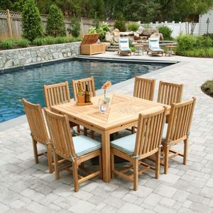 Teak Wood Outdoor Dining Table <b>Set</b> Patio Garden Furniture <b>Square</b> Table and Chairs for Courtyard Poolside - Product Image 1