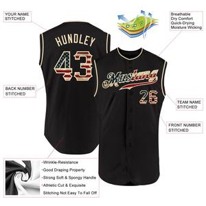 Kustom hitam Vintage Amerika Serikat Flag-disesuaikan otentik tanpa lengan bisbol Jersey - Product Image 3