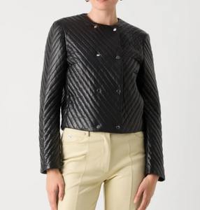 Blouson aviateur marron sur mesure pour femmes vente en gros de cuir véritable imprimé de logo personnalisé traitement brut - Product Image 3