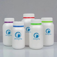 Flacon de 250 cc en PEHD blanc pour compléments alimentaires et vitamines, avec col de 38 mm, conteneur rond ondulé et bouchon à double couche en forme de feuille